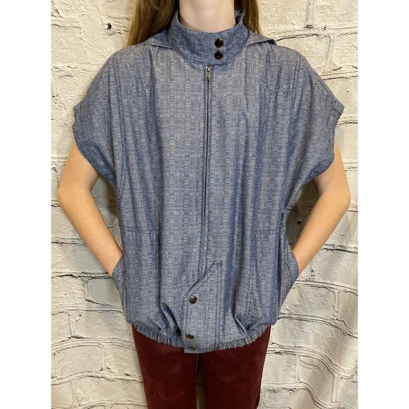 DEREK LAM jacket zip short sleeve denim High Neck Size S Hooded pockets - Picture 2 of 12